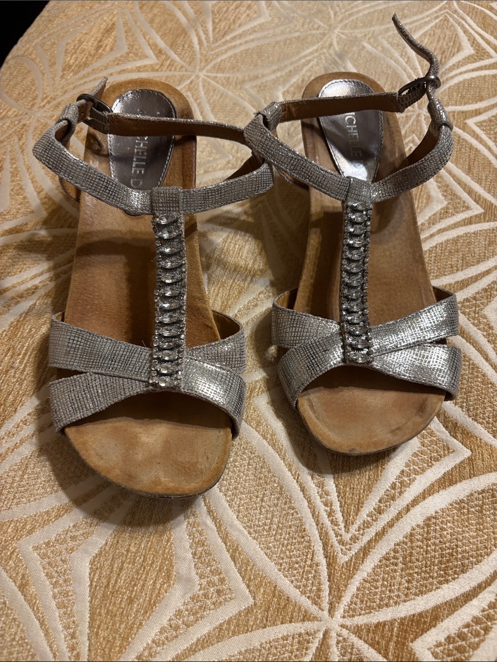 Michelle D Silver T-Strap Rhinestone Women’s Sandals from Dillard’s